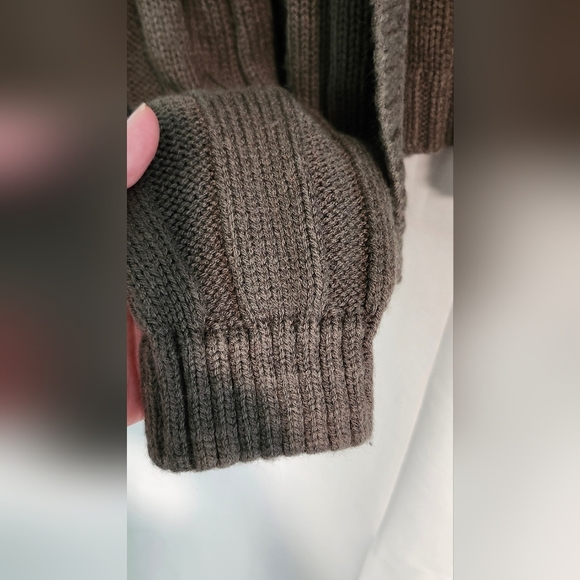 Olive Ribbed Knit Cardigan Womens Size M Dark Academia Scandi Chic Goth Grunge - Picture 2 of 6